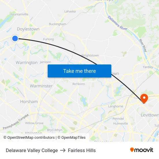 Delaware Valley College to Fairless Hills map