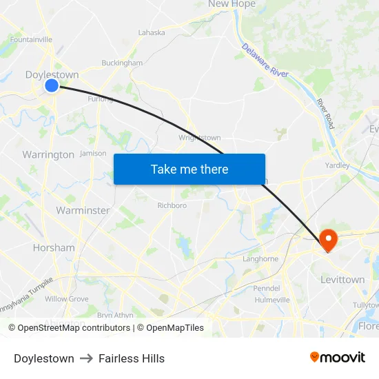 Doylestown to Fairless Hills map