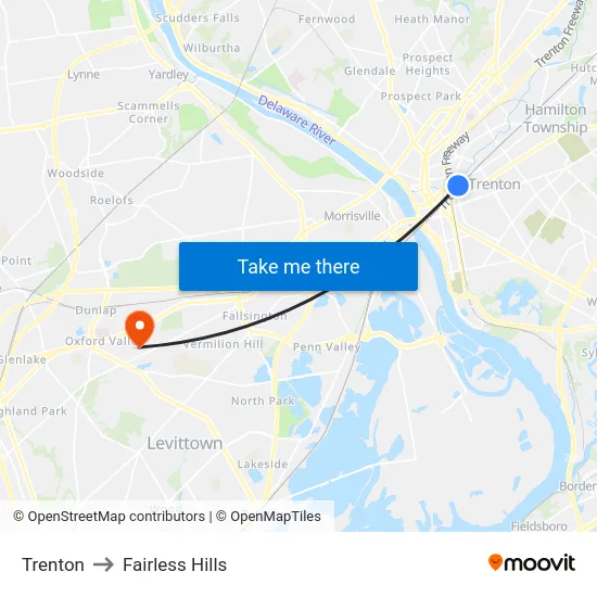 Trenton to Fairless Hills map