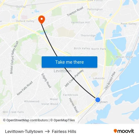 Levittown-Tullytown to Fairless Hills map