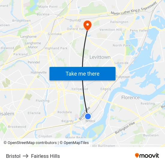 Bristol to Fairless Hills map