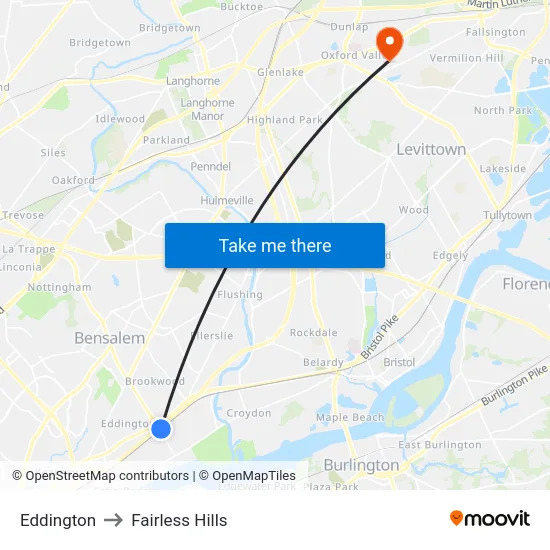 Eddington to Fairless Hills map