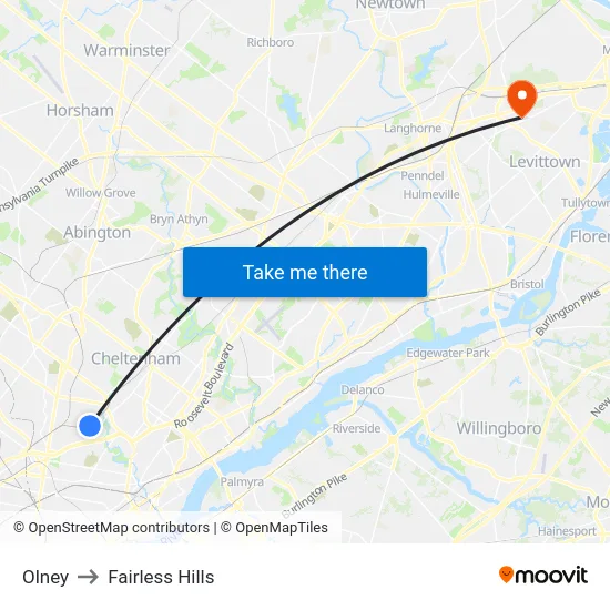 Olney to Fairless Hills map