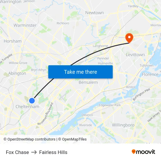 Fox Chase to Fairless Hills map