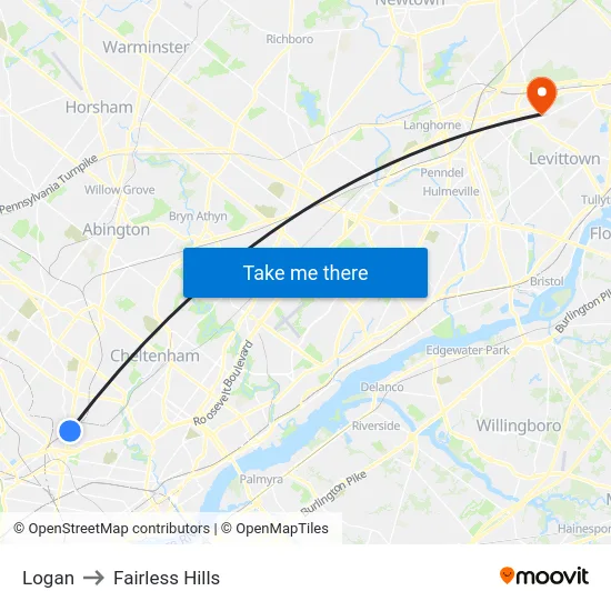 Logan to Fairless Hills map