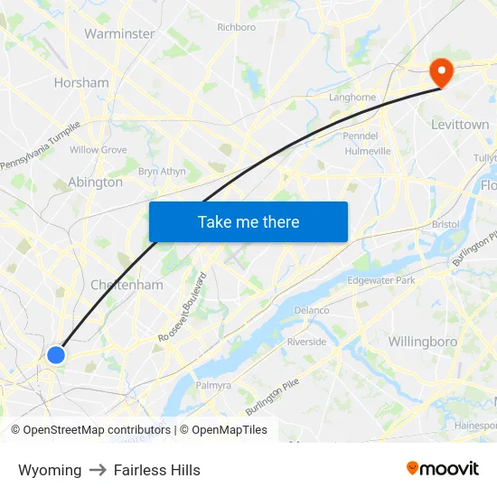 Wyoming to Fairless Hills map