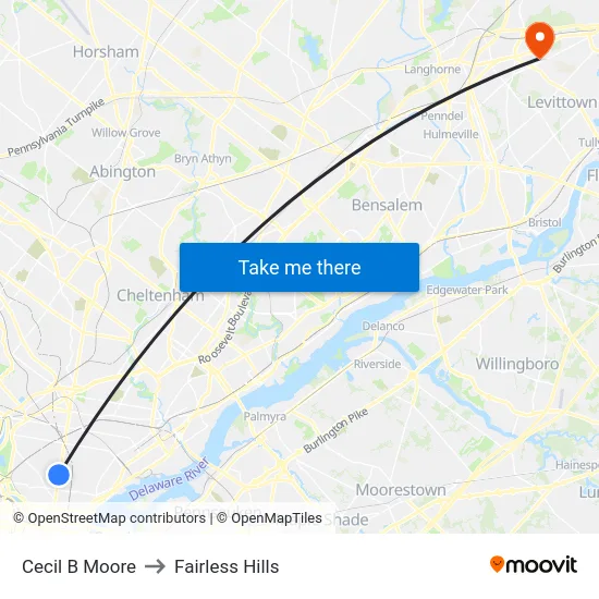 Cecil B Moore to Fairless Hills map