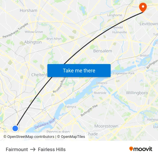 Fairmount to Fairless Hills map