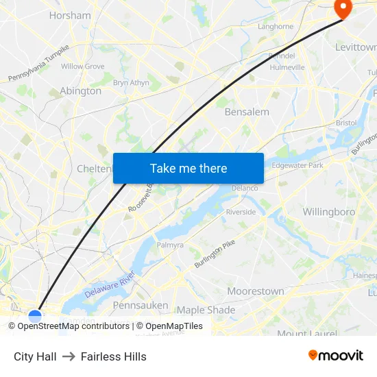 City Hall to Fairless Hills map