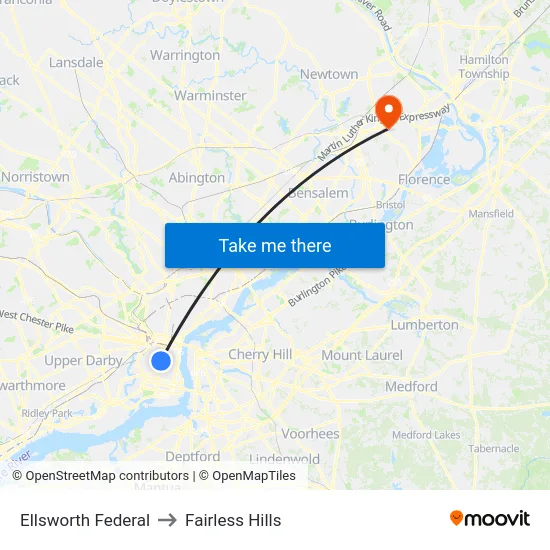 Ellsworth Federal to Fairless Hills map