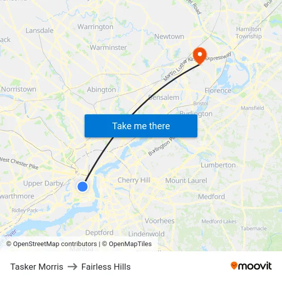 Tasker Morris to Fairless Hills map
