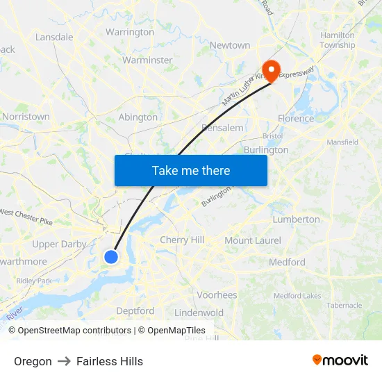 Oregon to Fairless Hills map