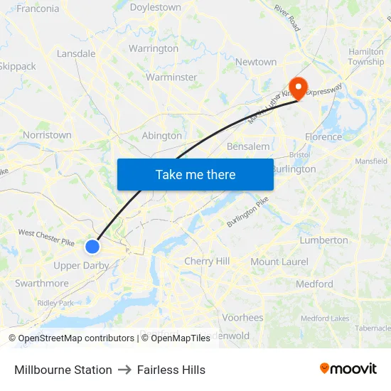 Millbourne Station to Fairless Hills map