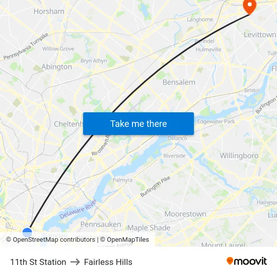 11th St Station to Fairless Hills map