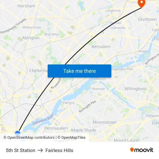 5th St Station to Fairless Hills map