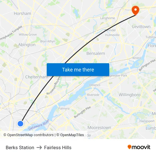Berks Station to Fairless Hills map