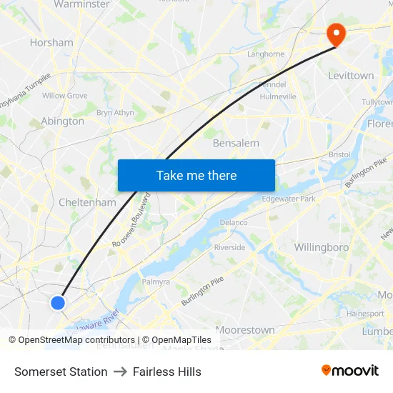 Somerset Station to Fairless Hills map