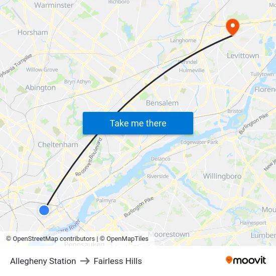 Allegheny Station to Fairless Hills map