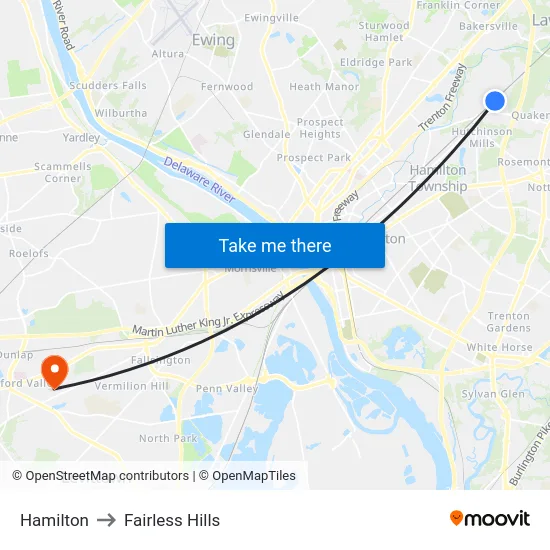 Hamilton to Fairless Hills map