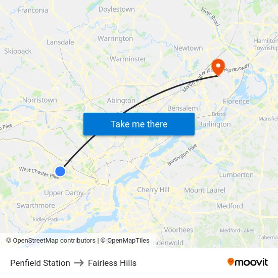 Penfield Station to Fairless Hills map