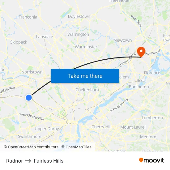 Radnor to Fairless Hills map