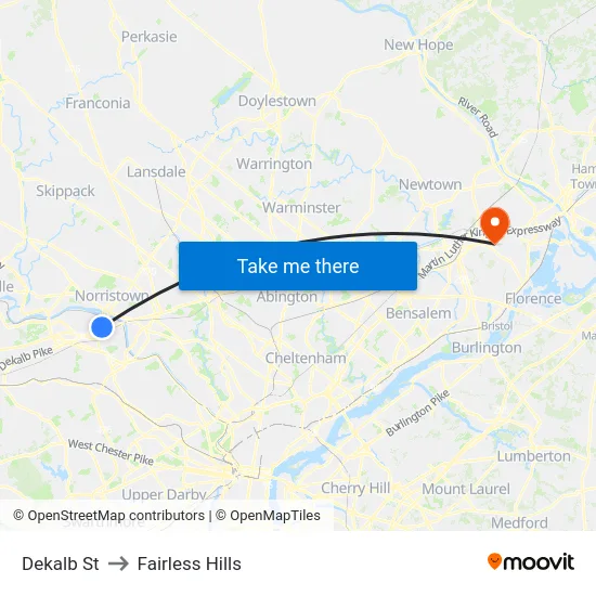 Dekalb St to Fairless Hills map
