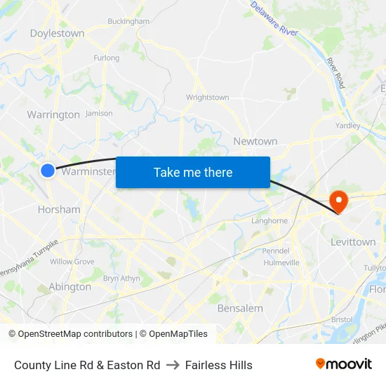 County Line Rd & Easton Rd to Fairless Hills map