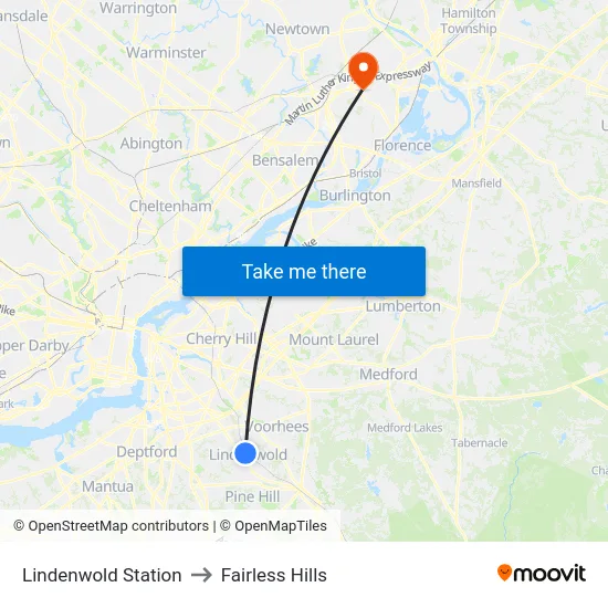 Lindenwold Station to Fairless Hills map