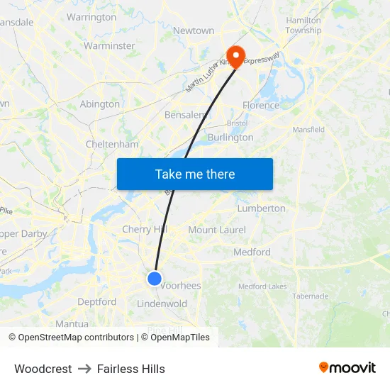 Woodcrest to Fairless Hills map