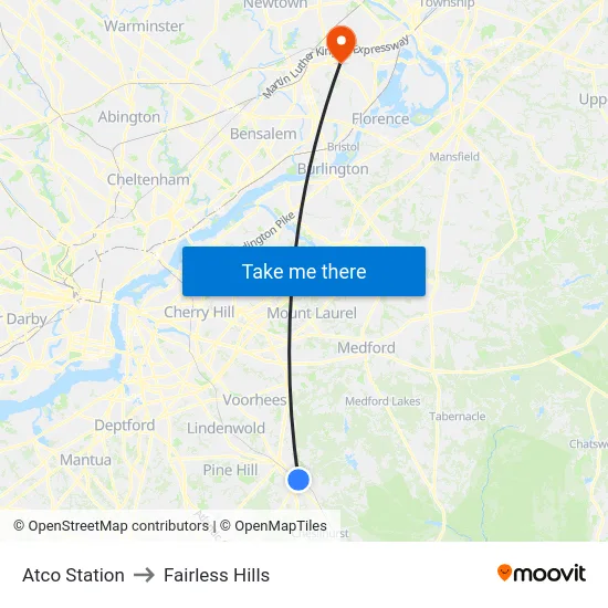 Atco Station to Fairless Hills map