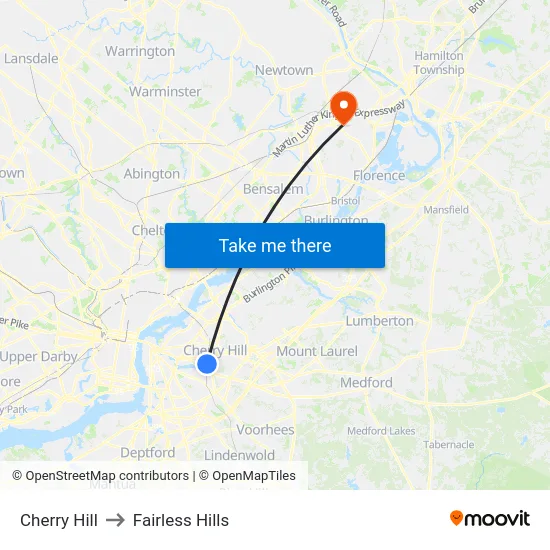 Cherry Hill to Fairless Hills map