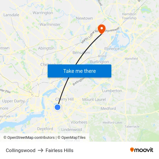Collingswood to Fairless Hills map