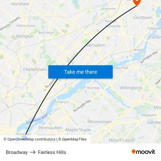 Broadway to Fairless Hills map
