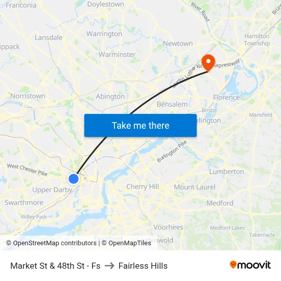 Market St & 48th St - Fs to Fairless Hills map