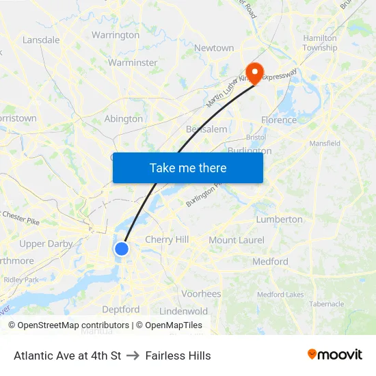 Atlantic Ave at 4th St to Fairless Hills map