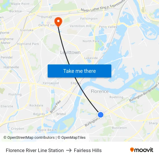Florence River Line Station to Fairless Hills map