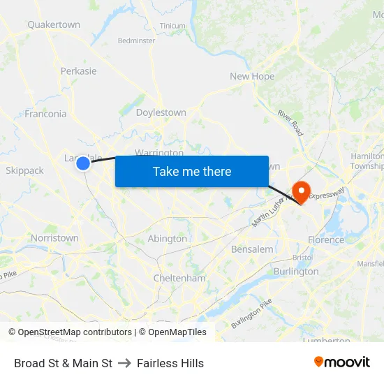 Broad St & Main St to Fairless Hills map