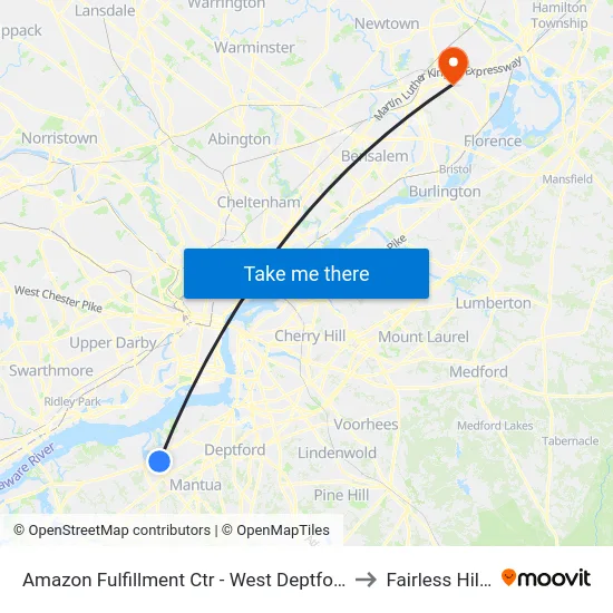 Amazon Fulfillment Ctr - West Deptford to Fairless Hills map