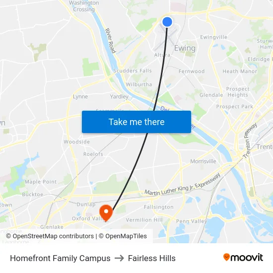 Homefront Family Campus to Fairless Hills map