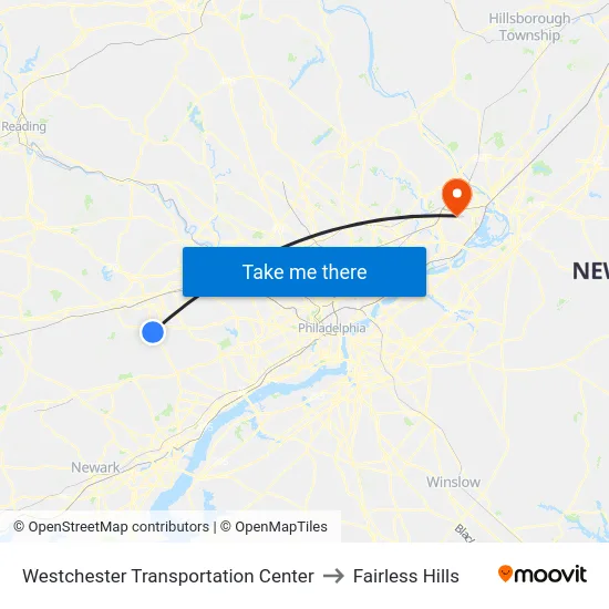 Westchester Transportation Center to Fairless Hills map