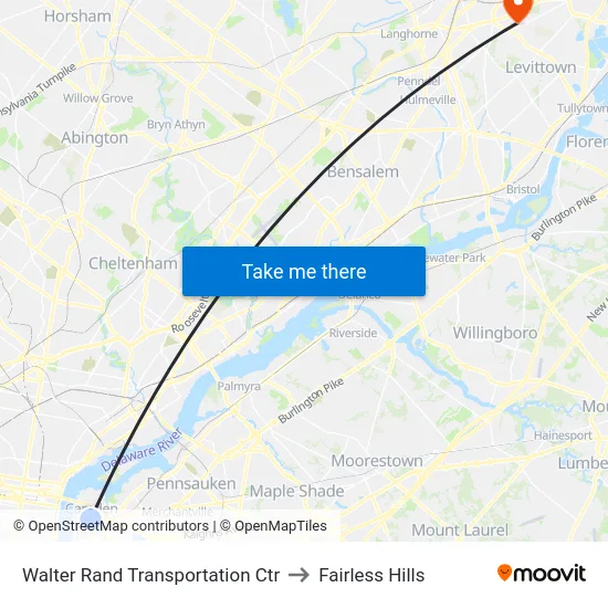 Walter Rand Transportation Ctr to Fairless Hills map