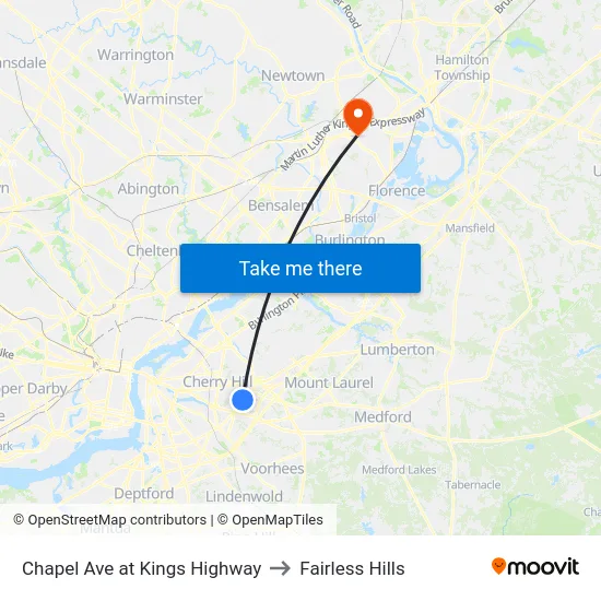 Chapel Ave at Kings Highway to Fairless Hills map