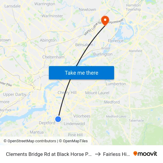 Clements Bridge Rd at Black Horse Pike to Fairless Hills map