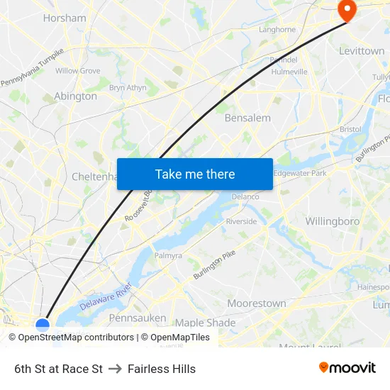 6th St at Race St to Fairless Hills map
