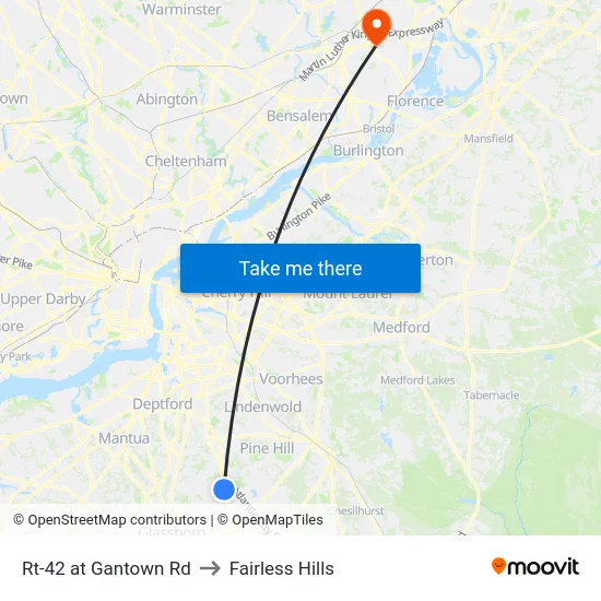 Rt-42 at Gantown Rd to Fairless Hills map