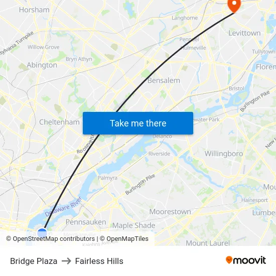 Bridge Plaza to Fairless Hills map