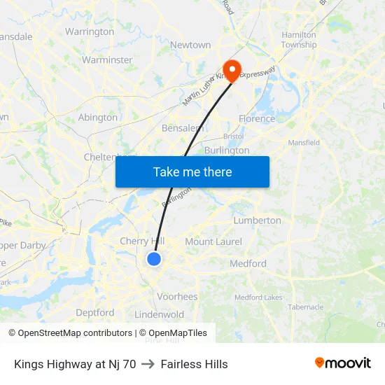 Kings Highway at Nj 70 to Fairless Hills map