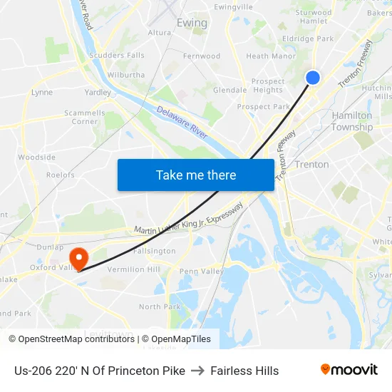 Us-206 220' N Of Princeton Pike to Fairless Hills map