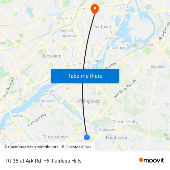 Rt-38 at Ark Rd to Fairless Hills map