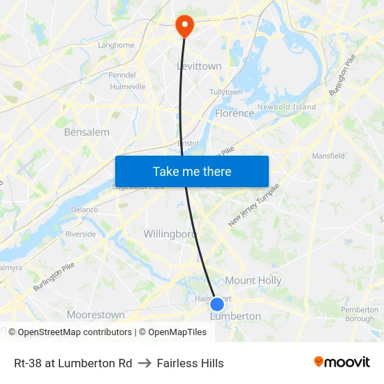 Rt-38 at Lumberton Rd to Fairless Hills map